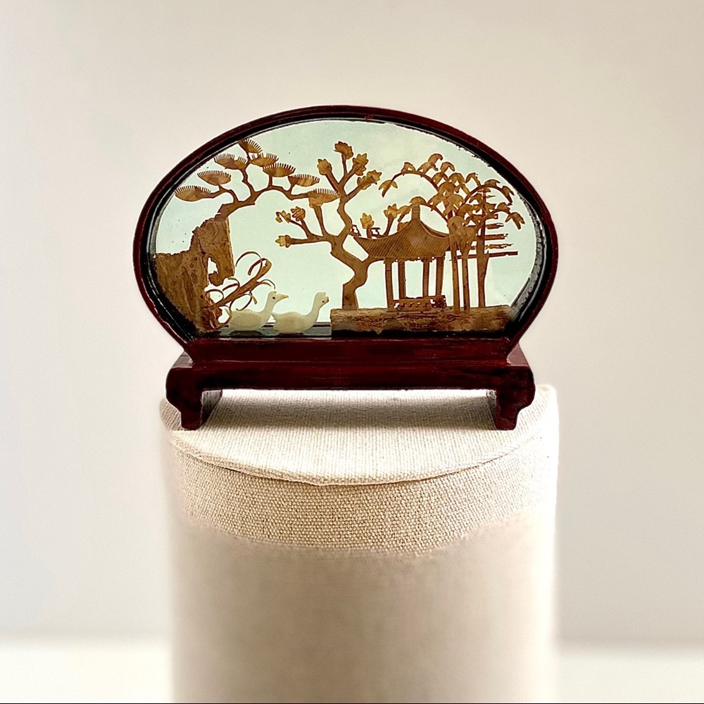 Vintage Miniature Hand Carved Cork Pagoda Diorama